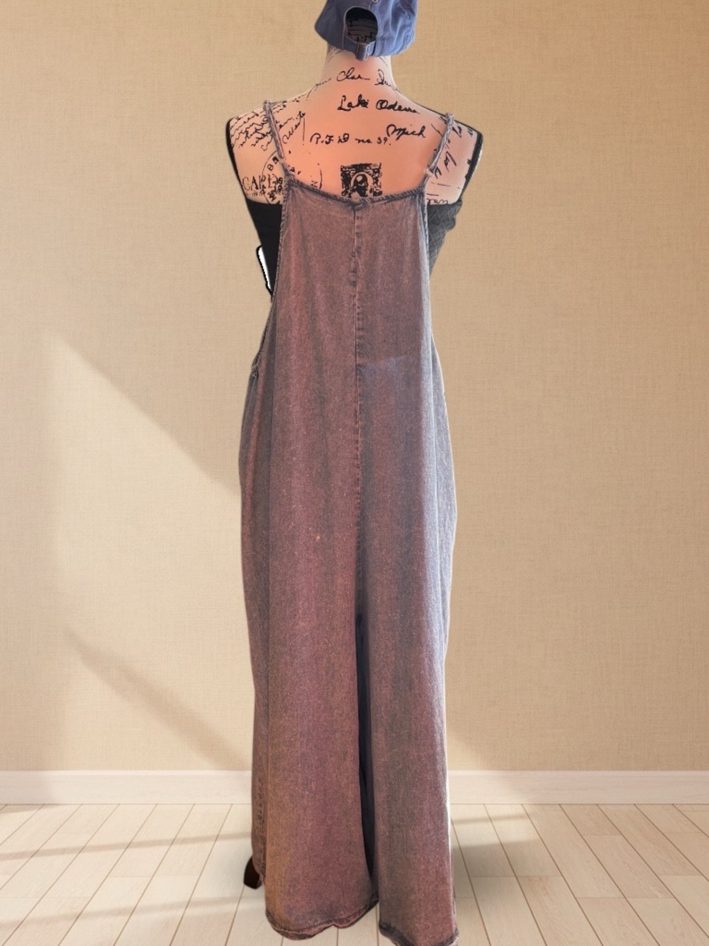 Zenana Mineral Wash Wide Leg Jumpsuit Medium Boutique Boho Pockets - Picture 3 of 6